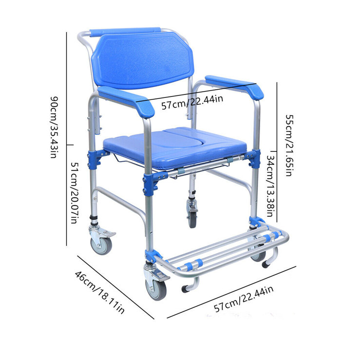 OUKANING Portable Aluminum Alloy Shower Wheelchair with Fixed Arm